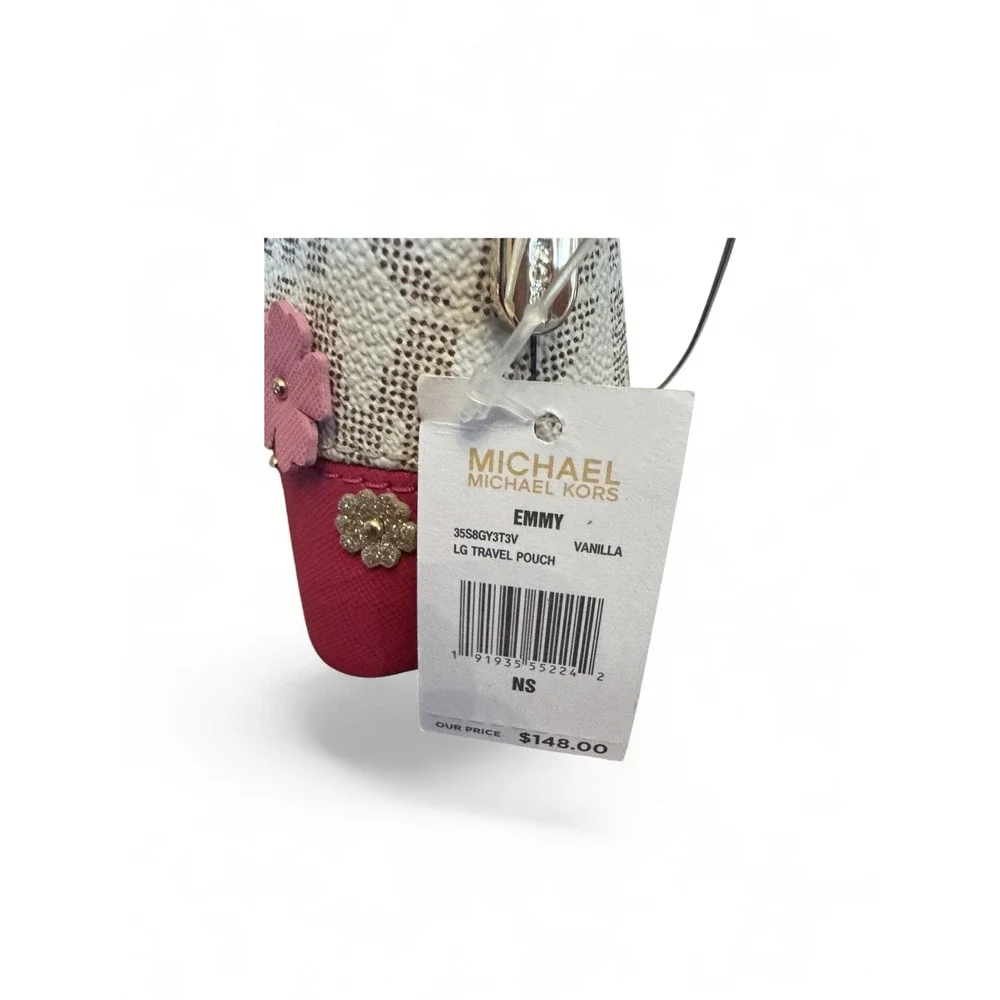 Michael Kors Emmy Travel Pouch Vanilla Pink Floral Monogram